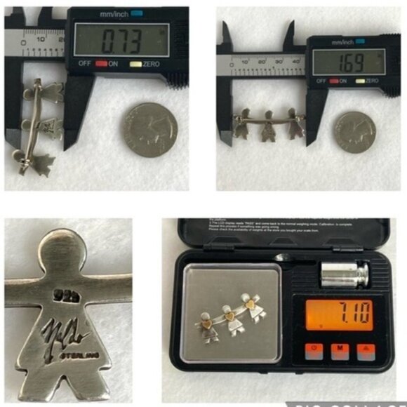 VTG Sterling Silver 925 1.69" Signed Naldo 3 Sisters Paper Dolls Heart Brooch - Picture 10 of 14